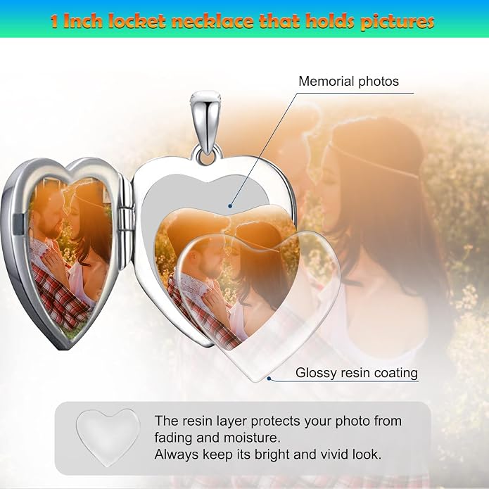 SOULMEET Personalized Silver Locket Necklace That Holds Pictures Photo Keep Someone Near to You, Memorial Custom Lockets Necklaces Letters Engraving for His Her