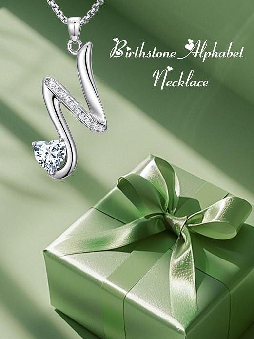 Birthday Gifts for Women Alphabet A to Z Initial Birthstone Pendant Necklaces for Women - 18k White Gold Plated Personalized Name Jewelry Anniversary Graduation Gifts for Wife Her Daughter Girlfriend(with Gift Box)