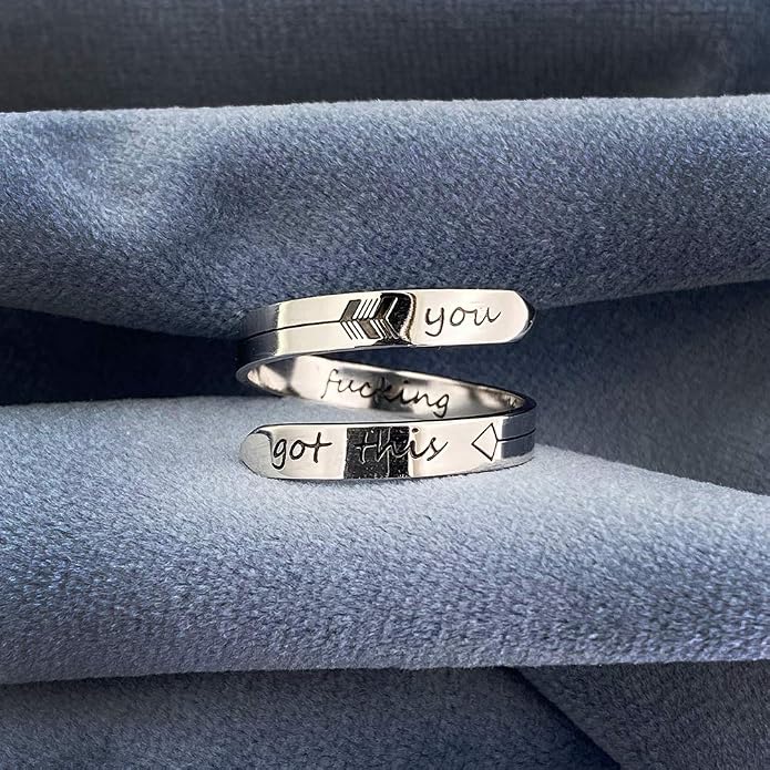 Vrycot Adjustable silvery Inspirational Stainless Steel Adjustable Bands Cool Stacking Opening Gift for Women Statement