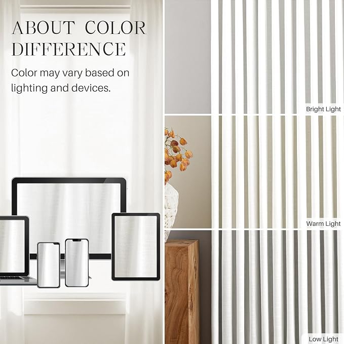 Pinch Pleated Curtains 100% Blackout Linen Curtains 108 Inches Long for Bedroom Living Room, Ivory White Memory Trained Thermal Insulated Room Darkening Window Drapes with Hooks 2 Panels 40"Wx108"L