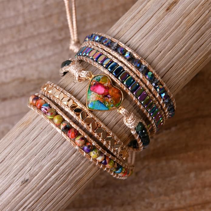 YGLINE Natural Stone Bracelet 3 Wraps Bracelet Handmade Boho Bracelet for Women Bracelet