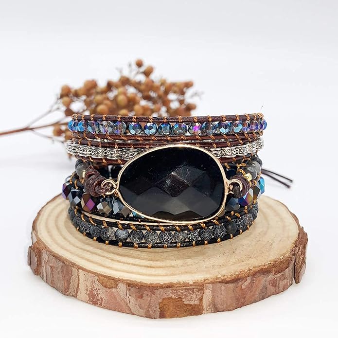 Boho Wrap Bracelet for Women, Handmade Natural Imperial Jasper Multi-Layer Stone Beaded Bracelet, Bohemian Healing Crystal Stone Jewelry Gifts