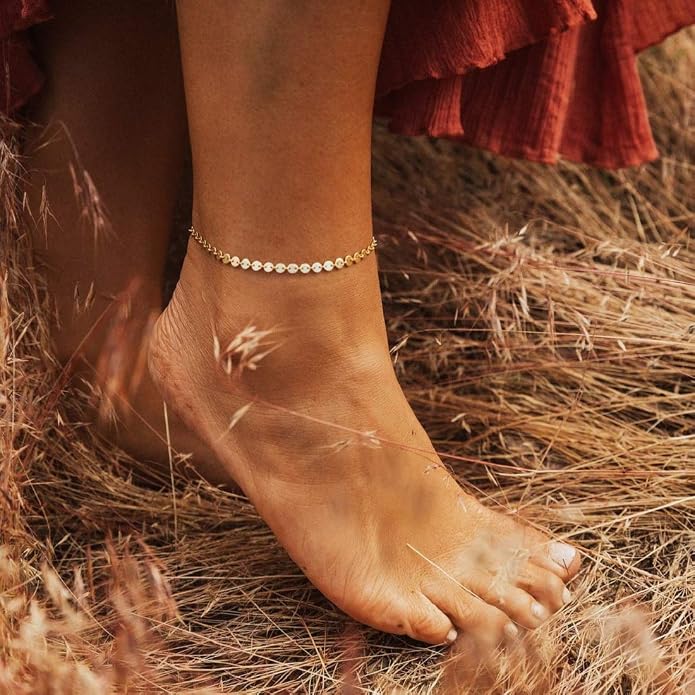 MEVECCO Anklet for Women Gold Chain 14K Gold Plated Dainty Boho Beach Summer Simple Foot Jewelry Ankle Bracelet