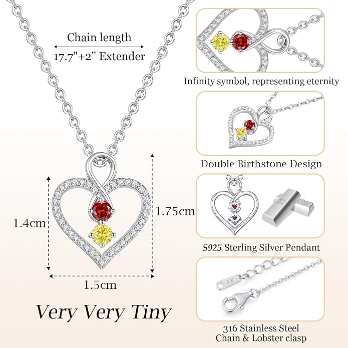 LOUISA SECRET Double Birthstone Necklaces for Women, 925 Sterling Silver Infinity Love Heart Pendant Necklace for Her, Birthday Anniversary Valentine's Day, Christmas, Wedding, Graduation Gift for Her, Personalized Gifts, Jewelry Gifts for Wife Mom Gir...