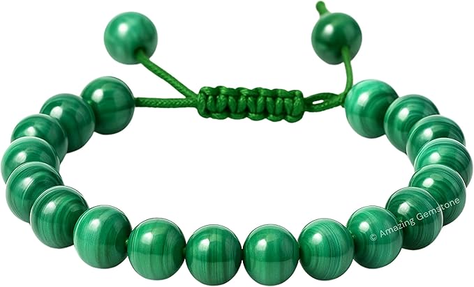 Amazing Gemstone Malachite Bracelet for Women Men's Gifts - Protection Healing Crystal Bracelet - 8mm Gemstones Beaded Adjustable Bracelet Pulseras para Hombres Mujer Stocking Stuffers