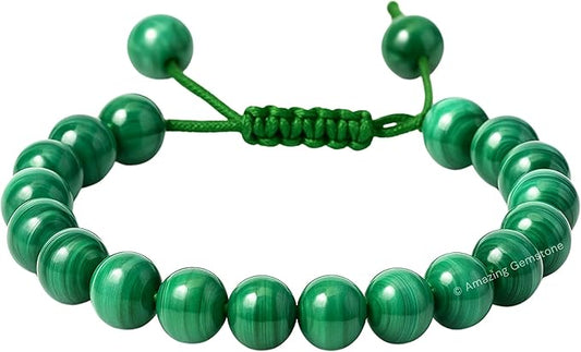 Amazing Gemstone Malachite Bracelet for Women Men's Gifts - Protection Healing Crystal Bracelet - 8mm Gemstones Beaded Adjustable Bracelet Pulseras para Hombres Mujer Stocking Stuffers