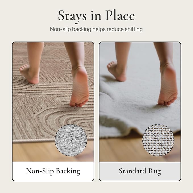 GENIMO Soft Washable Area Rugs 8x10, 3D Modern Arch Pattern Living Room Rug, High-Low Pile Textured Non Slip Carpet, Non-Shedding Stain Resistant Light Brown Rugs for Bedroom, Dining Room, Nursery