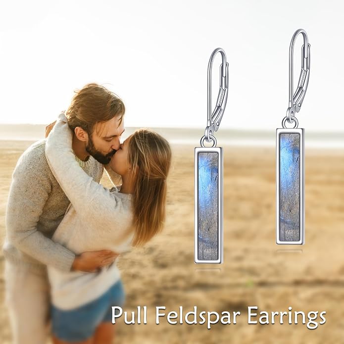 CRMAD Abalone Shell Bar Earrings for Women Sterling Silver Leverback Earrings Abalone Jewelry Gift