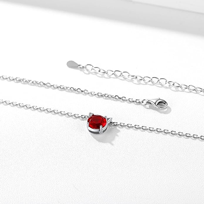 ChicSilver Bow and Cat Birthstone Necklace, 925 Sterling Silver Pendant Necklaces for Women, Hypoallergenic Silver Choker with 16 inch Rolo Chain, 12 Months Jewelry for Valentines Mothers Day Christmas