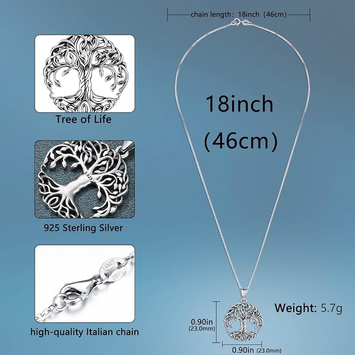 Aniu Tree of Life Necklace for Women, 925 Sterling Silver Mother of Pearl Family Palm Tree Charm Pendant Jewelry for Birthday Christmas Gift