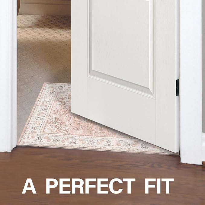 Vhong 2×3 Dusty Pink Area Rugs Washable Boho Vintage Modern Neutral Small Carpet Doormat for Bathroom Kitchen Entryway Girls' Room Nursery Room Non Slip