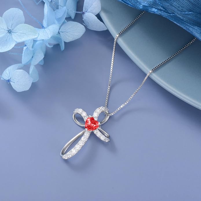 AENEAS Sterling Silver Cross Necklace for Women Birthstone Necklace Cross Necklace Birthstone Jewelry Gifts for Birthday Mothers Day