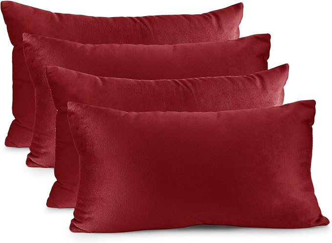 Nestl Throw Pillow Covers, Cozy Velvet Decorative Pillow Covers 12 x 20 Inches, Soft Solid Couch Pillow Covers for Sofa, Bed and Car, Set of 4 - Cherry Red