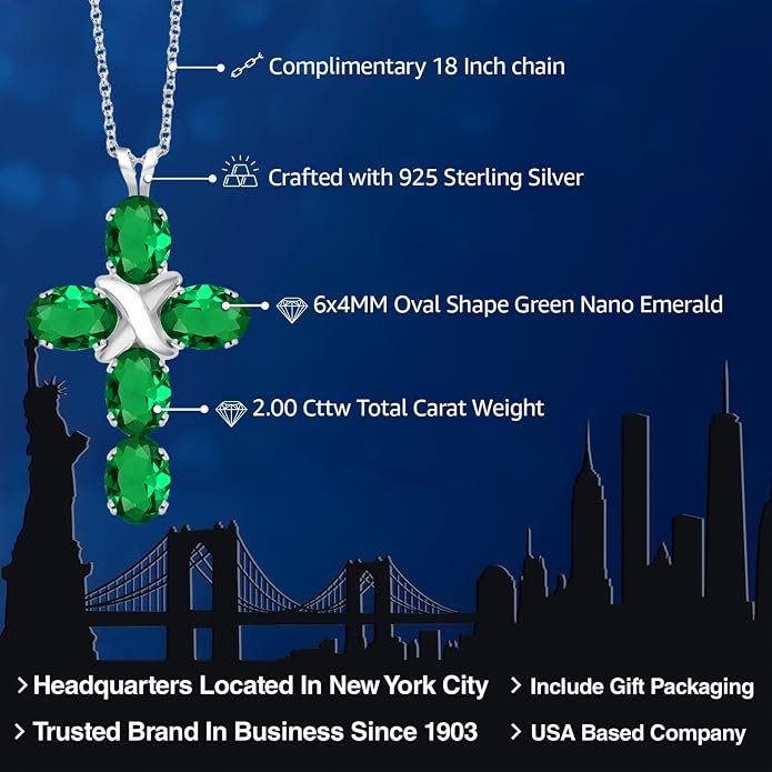 Gem Stone King Cross Pendant Necklace for Women | 925 Sterling Silver | 6X4MM Gemstone Birthstone | Jesus Christian Religious Crucifix Jewelry Gifts | 18 Inch Chain