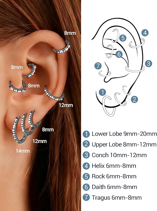 PROSTEEL Hoop Earrings for Women, Huggie Hoop with 925 Sterling Silver Post, 8/10/12/14/16/18/20mm Small Huggie Hoops, 14K Gold Plated/Silver/Black/Rose Gold Hypoallergenic Earrings Jewelry