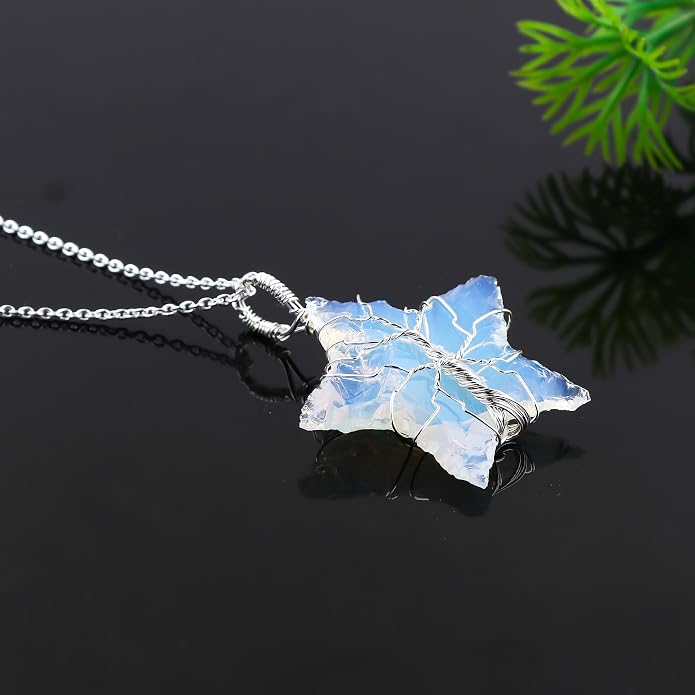 Silver Plated Wire Wrapped Pendant Necklace, Sea Glass Stones, Handmade Jewelry, Healing Crystals, Hammered Pendant, Birthday Gift for Women, Adjustable Chain 16+2inch