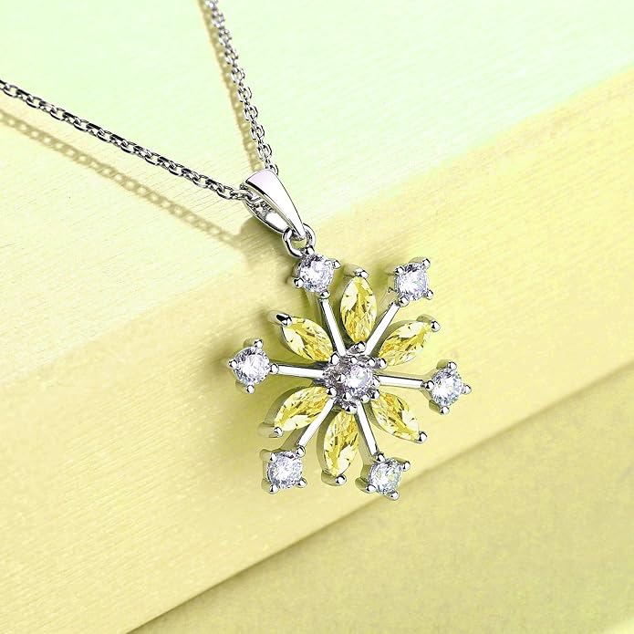 JO WISDOM 925 Sterling Silver White/Blue CZ Winter Frozen Large Snowflake Necklace Pendant