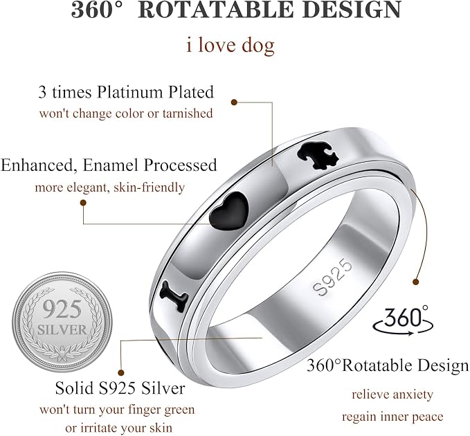 Fidget Ring Spinner Ring for Anxiety Women Men Daughter Real S925 Sterling Silver Fidget Ring