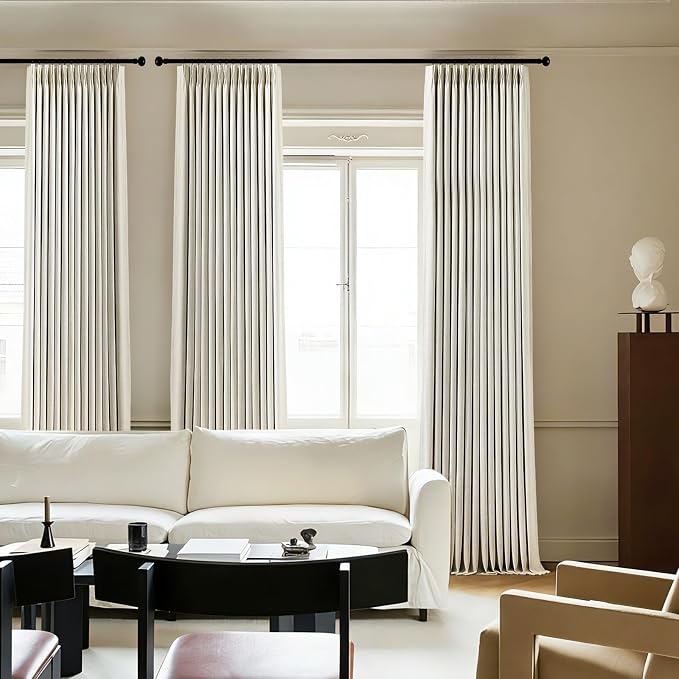 Pinch Pleated Curtains 100% Blackout Linen Curtains 92 Inches Long for Bedroom Living Room, Natural Memory Trained Thermal Insulated Room Darkening Window Drapes with Hooks 2 Panels 40"Wx92"L