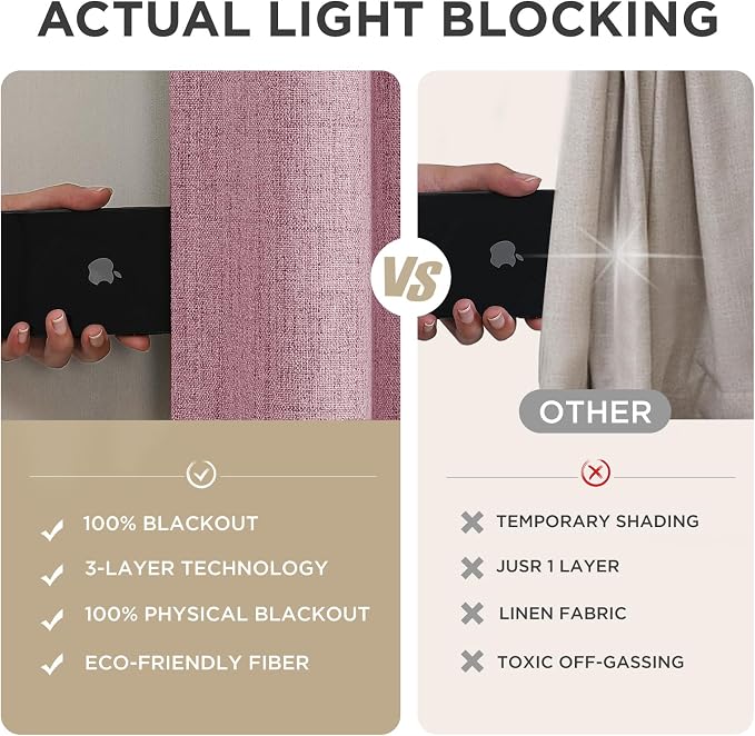 Joydeco Linen Blackout Curtains for Bedroom - 100% Light Blocking 1 Panels, Pink Drapes 100" W x 108" L, Thermal Insulated Room Darkening Curtains for Living Room, Rod Pocket & Back Tabs