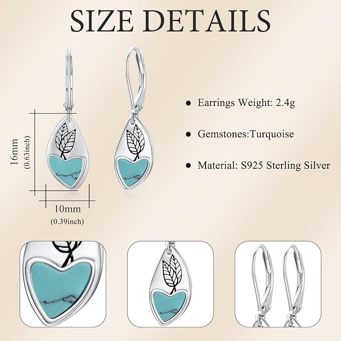 Aniu Tree of Life Earrings for Women Turquoise Malachite Teardrop Dangle Earrings for Women Sterling Silver Anniversary Birthday Drop Dangle Earrings Jewelry Gifts