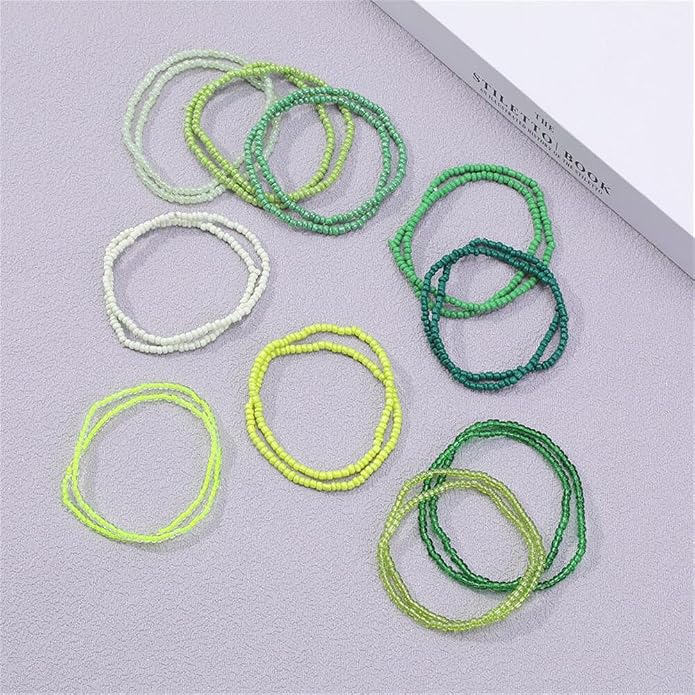 Fuqimanman2020 18Pcs Boho Stackable Beaded Bracelets for Women Colorful Handmade Multilayered Rice Beads Anklets Set Summer Beach Bohemian Jewelry Gift