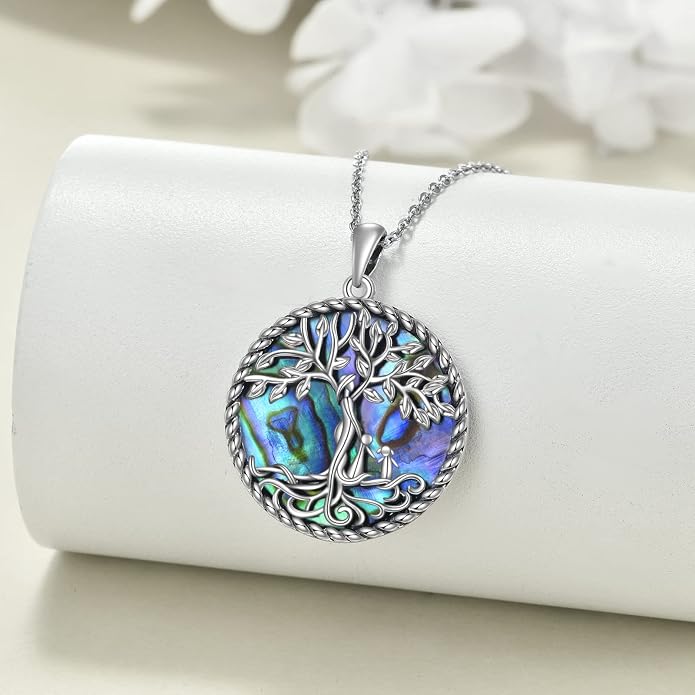ONEFINITY Tree of Life Necklace for Women Sterling Silver Abalone Shell Crystal Tree of Life Pendant Necklace Family Tree Jewelry for Mom Daughter Sister Girls Christmas Gifts