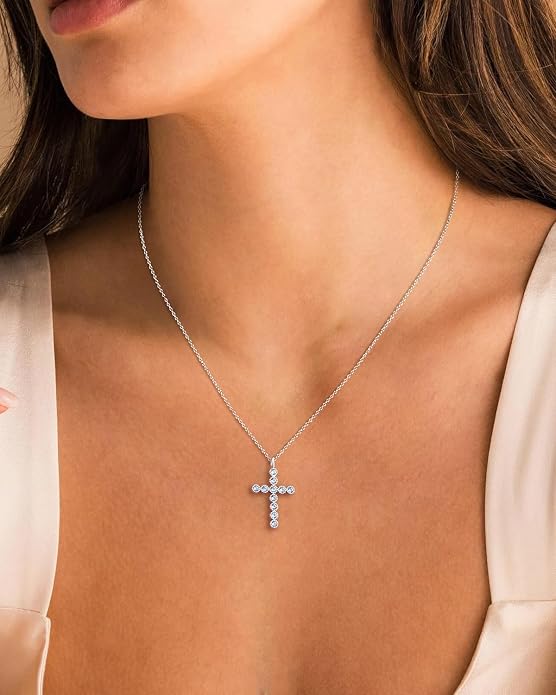 925 Sterling Silver 18 inch Birthstone Cross Pendant Necklace for Women Men