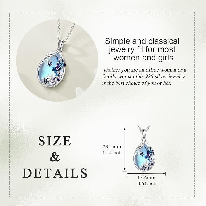 KQF Dragonfly/Butterlfy/Cat/Jellyfish/Bunny/Axolotl/Bee/Mermaid/Hummingbird/Elephant Necklace for Women Sterling Silver Moonstone Pendant Necklace Dragonfly Jewelry Gifts for Women