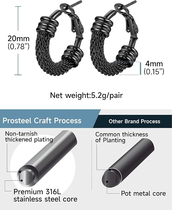 PROSTEEL 30/40/60/80/100mm Chunky Hoop Earrings For Women Gold Plated/Black Stainless Steel Hoops Earrings Statement Jewelry
