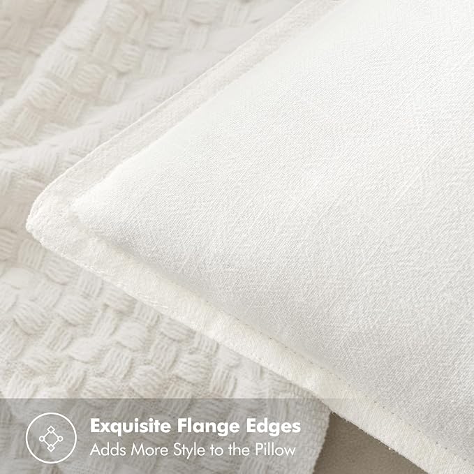 MIULEE Decorative Linen Lumbar Pillow Covers 12x20 Inch Cream White | Boho Farmhouse Neutral Couch Throw Pillows for Bed, Pack of 2 Accent Modern Pillowcases, Sofa Livingroom Home Decor