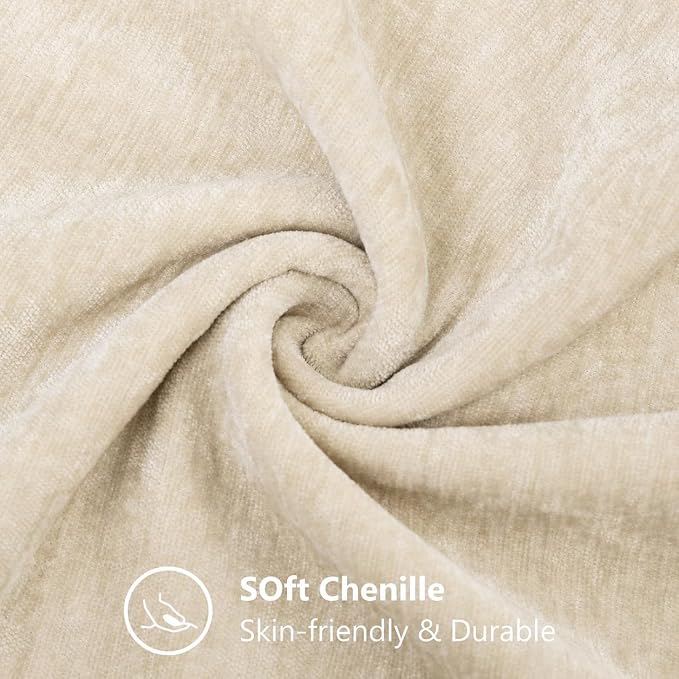 decorUhome Soft Chenille Beige Throw Pillow Covers 24X24 Set of 2 | Decorative Fall Couch Pillow Covers Solid Dyed Accent Modern Euro Sham Farmhouse Neutral Square Pillow Cases for Sofa