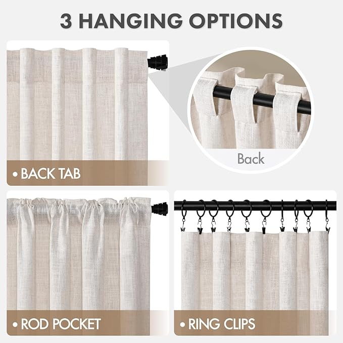 MIULEE Thick Linen Curtains, 42Wx120L, 2 Panels Nautral Light Filtering | Semi Sheer Window Privacy Drapes with Back Tab Rod Pocket for Farmhouse/Living Room/Bedroom, Floor to Ceiling Curtains Ivory