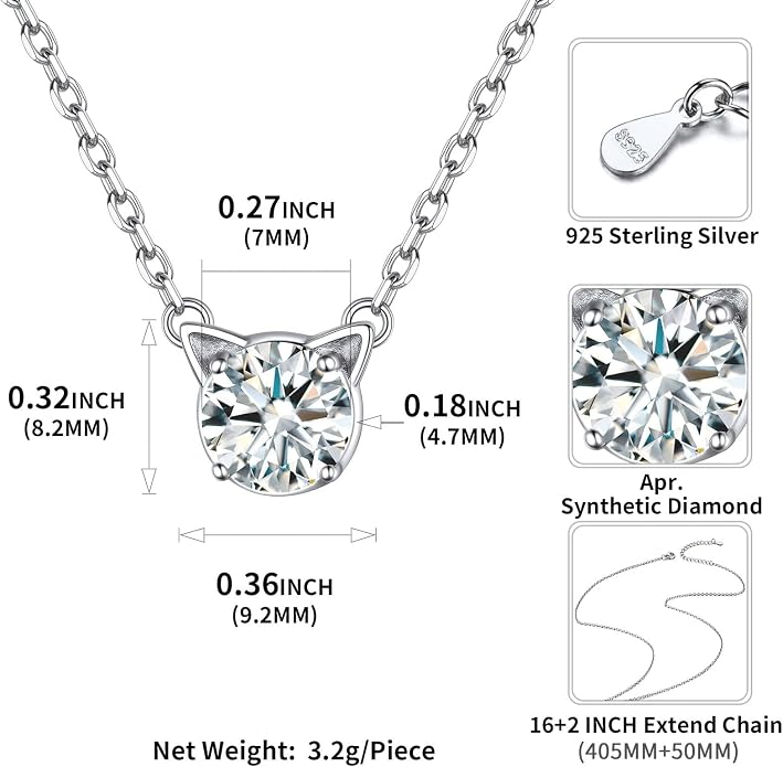 ChicSilver Bow and Cat Birthstone Necklace, 925 Sterling Silver Pendant Necklaces for Women, Hypoallergenic Silver Choker with 16 inch Rolo Chain, 12 Months Jewelry for Valentines Mothers Day Christmas