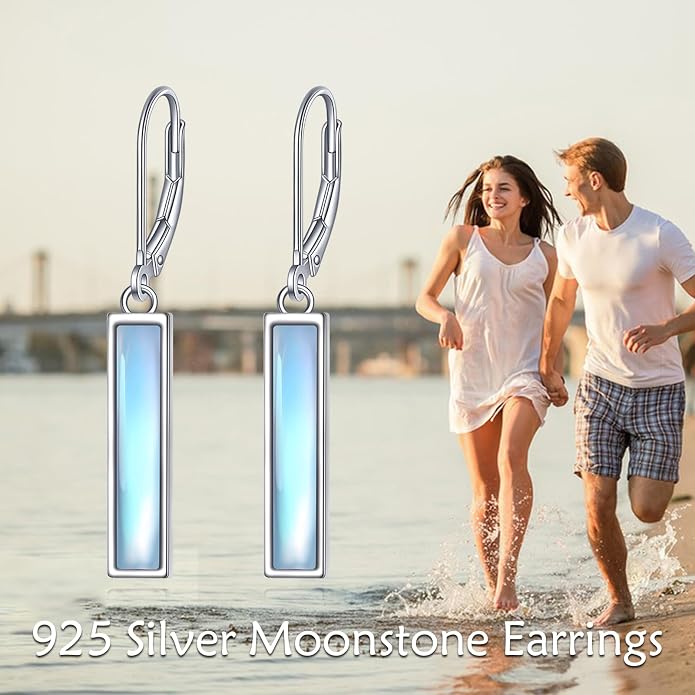 CRMAD Abalone Shell Bar Earrings for Women Sterling Silver Leverback Earrings Abalone Jewelry Gift
