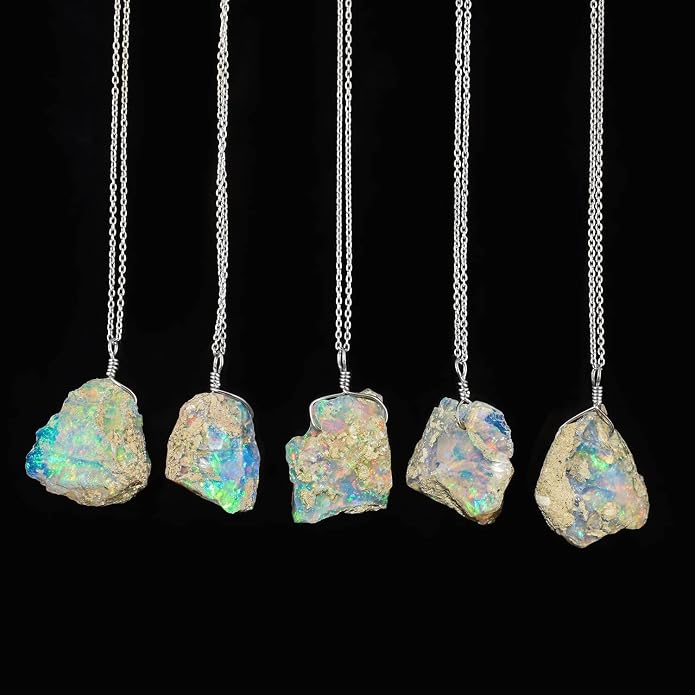 Natural Gemstone Pendant Necklace for Women Handmade Birthstone Healing Crystal Jewelry Chain 20" Stone Birthday Christmas Wedding Gifts for Her