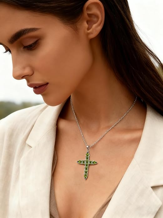 STARCHENIE 925 Sterling Silver Cross Necklace for Women Birthstone Jewelry | 925 Sterling Silver Crucifix Pendant, Birthstone Jewelry, Christian Religious Gift for Her