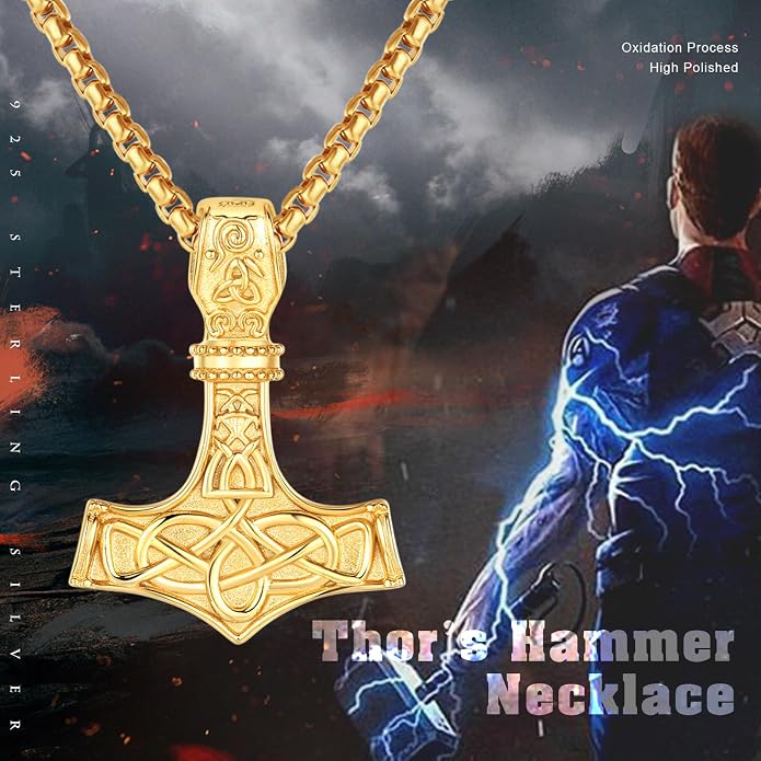 925 Sterling Silver Viking Norse Mjolnir Thor Hammer Pendant Amulet Necklaces with Gifts Box