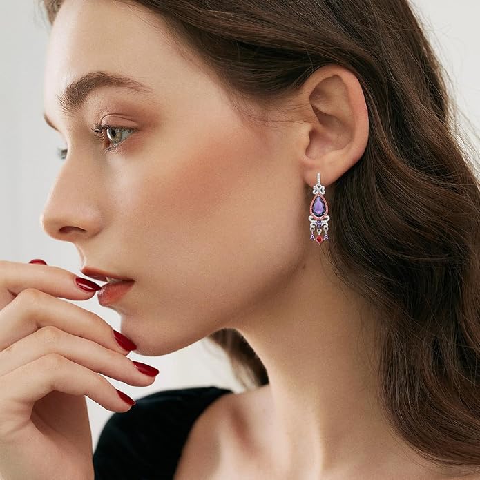925 Sterling Silver Colorful Chandelier Teardrop Dangle Earrings Statement Flower Stud Earrings for Women Party Prom