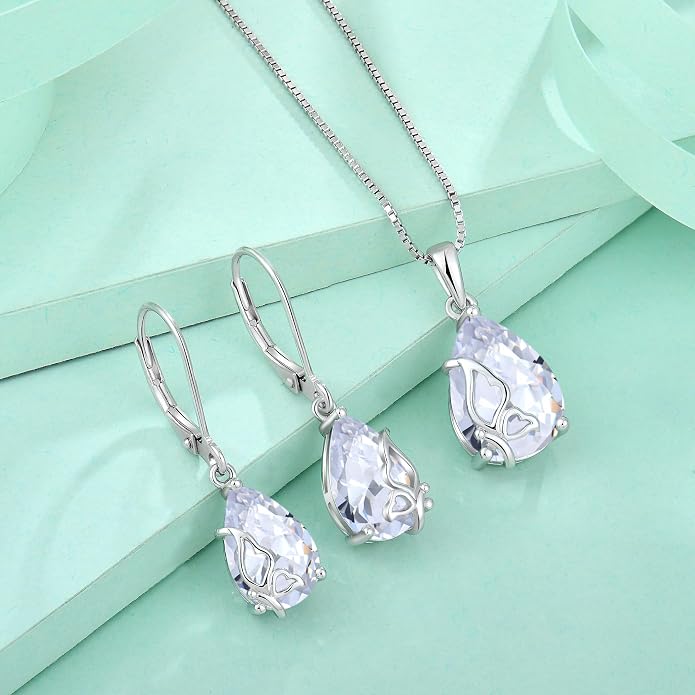 Teardrop Necklace 925 Sterling Silver Butterfly Pendant Necklace Birthstone Jewelry for Women
