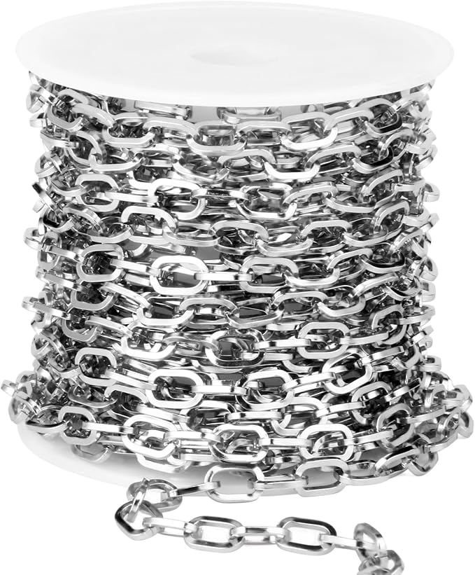 16.5FT Stainless Steel Paperclip Chains Roll, 5mm Stainless Steel Paperclip Link Chains Spool Bulk for Jewelry Making