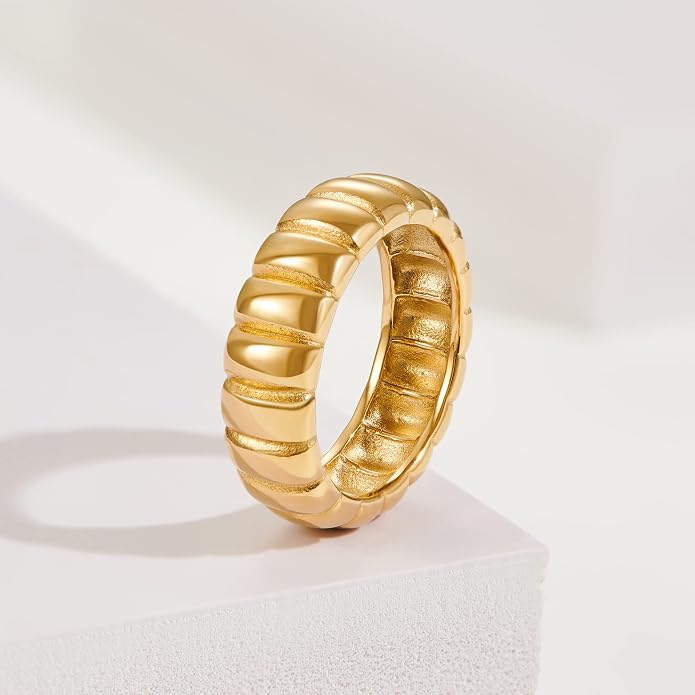 AllenCOCO Chunky Gold Plated Rings for Women - Trendy Cubic Zirconia 14k Gold Filled Stackable Rings