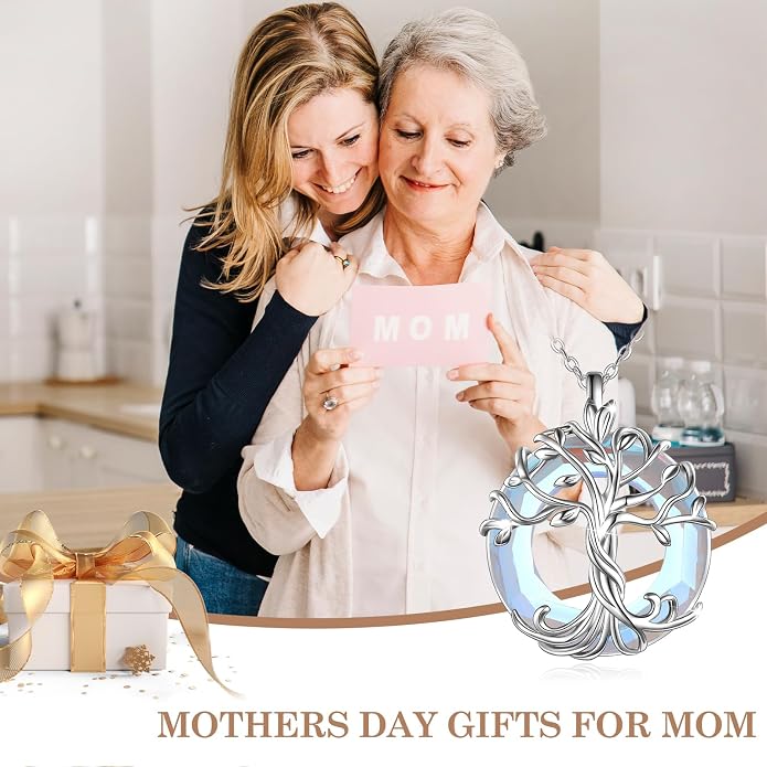 TOUPOP Tree of Life Necklace Gifts for Women 925 Sterling Silver Family Tree Pendant with Crystal Birthday Irish Jewelry Gifts for Women Her Wife Mom
