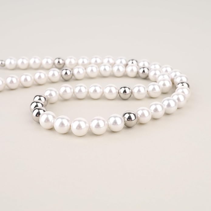 GAVU Men's Pearl Necklace, Pearl Jewelry Crystal Beaded Necklace for Men 20"/22"/24"/26"