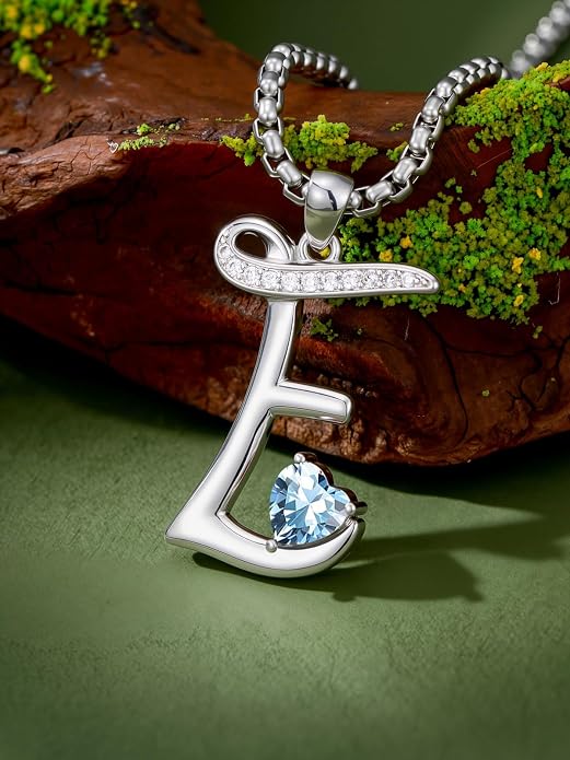 Birthday Gifts for Women Alphabet A to Z Initial Birthstone Pendant Necklaces for Women - 18k White Gold Plated Personalized Name Jewelry Anniversary Graduation Gifts for Wife Her Daughter Girlfriend(with Gift Box)
