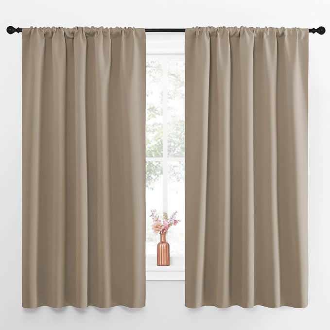NICETOWN Blackout Curtains for Living Curtains, Taupe, Set of 2, 52 by 63 Inch, Window Treatment Blackout Curtain Panels, Home Decor Thermal Insulated Solid Drapes for Bedroom