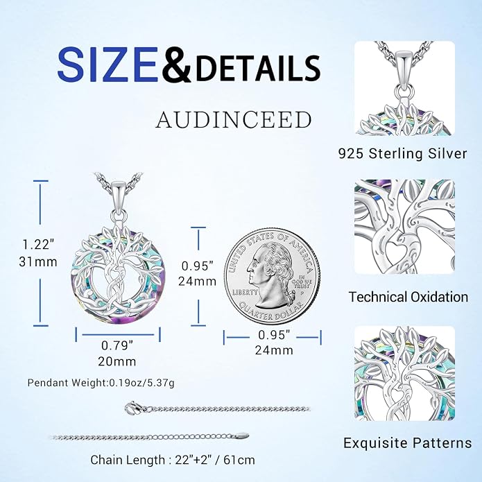 Tree of Life Necklace for Women 925 Sterling Silver Family Tree of Life Pendant with Austrian Crystal 22 Inches Chain