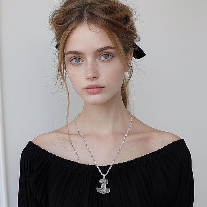 Eusense Viking Necklace for Men Women 925 Sterling Silver Pendant Thors Hammer/Norse Runes/Odin's Ravens/Wolf/Dragon/Snake/Yggdrasil/Freya/Helm of Awe/Valknut/Triskelion/Axe/Shield Viking Jewelry