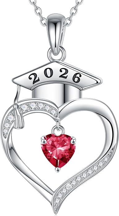 Iefil 2026 Graduation Gifts for Women Her - 925 Sterling Silver Heart Birthstone Necklace, Graduation Necklaces for Women Daughter Girlfriend