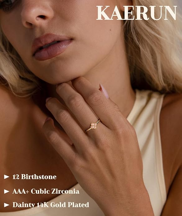KAERUN Clover Birthstone Gold Rings for Women Non Tarnish 14K Gold Plated Stackable Thumb Ring Dainty Clover CZ Gemstone Emerald Engagement Rings Wedding Band Jewelry for Birthday Gifts Size 6-10